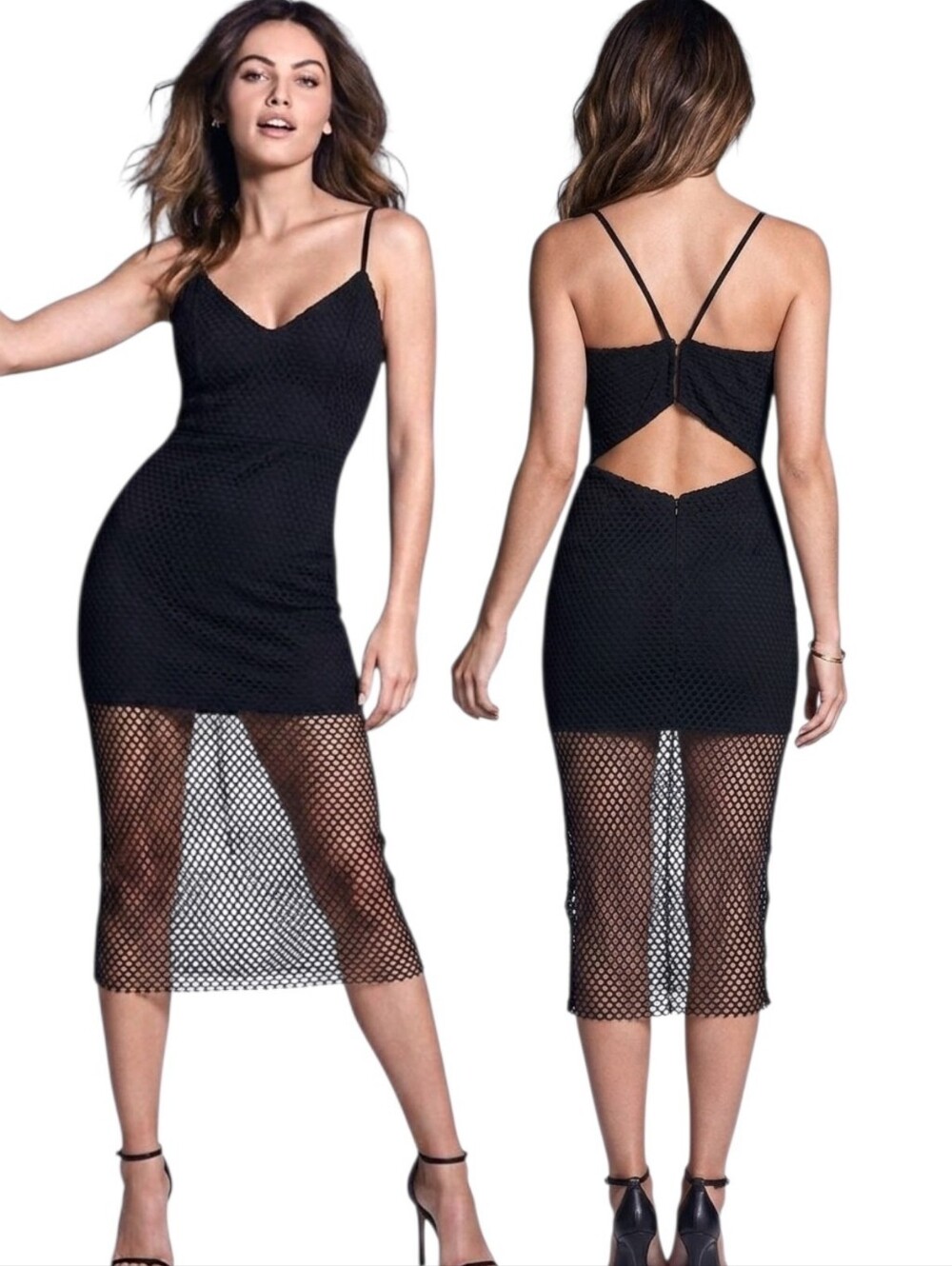 MICHELLE MASON Black Mesh Cut-out Pencil Dress - Size 6